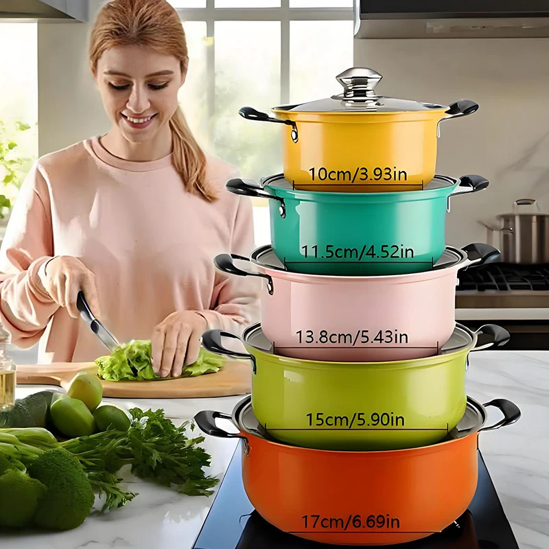 10-Piece Stainless Steel & Nonstick Cookware Set – Multi-Color Kitchen & Restaurant Gift - Image 4