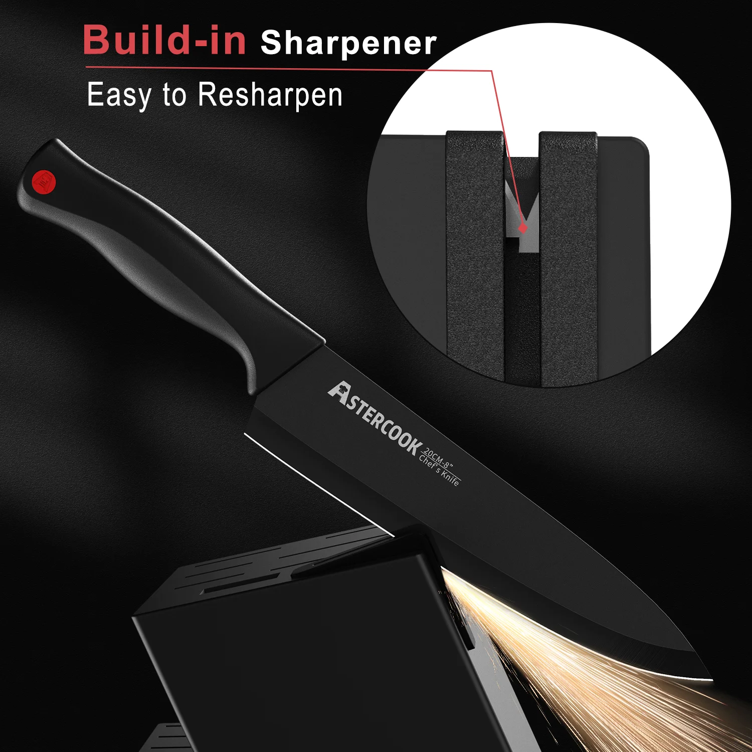15-Piece Astercook Knife Set with Sharpener Block - German Stainless Steel, Dishwasher Safe - Image 5