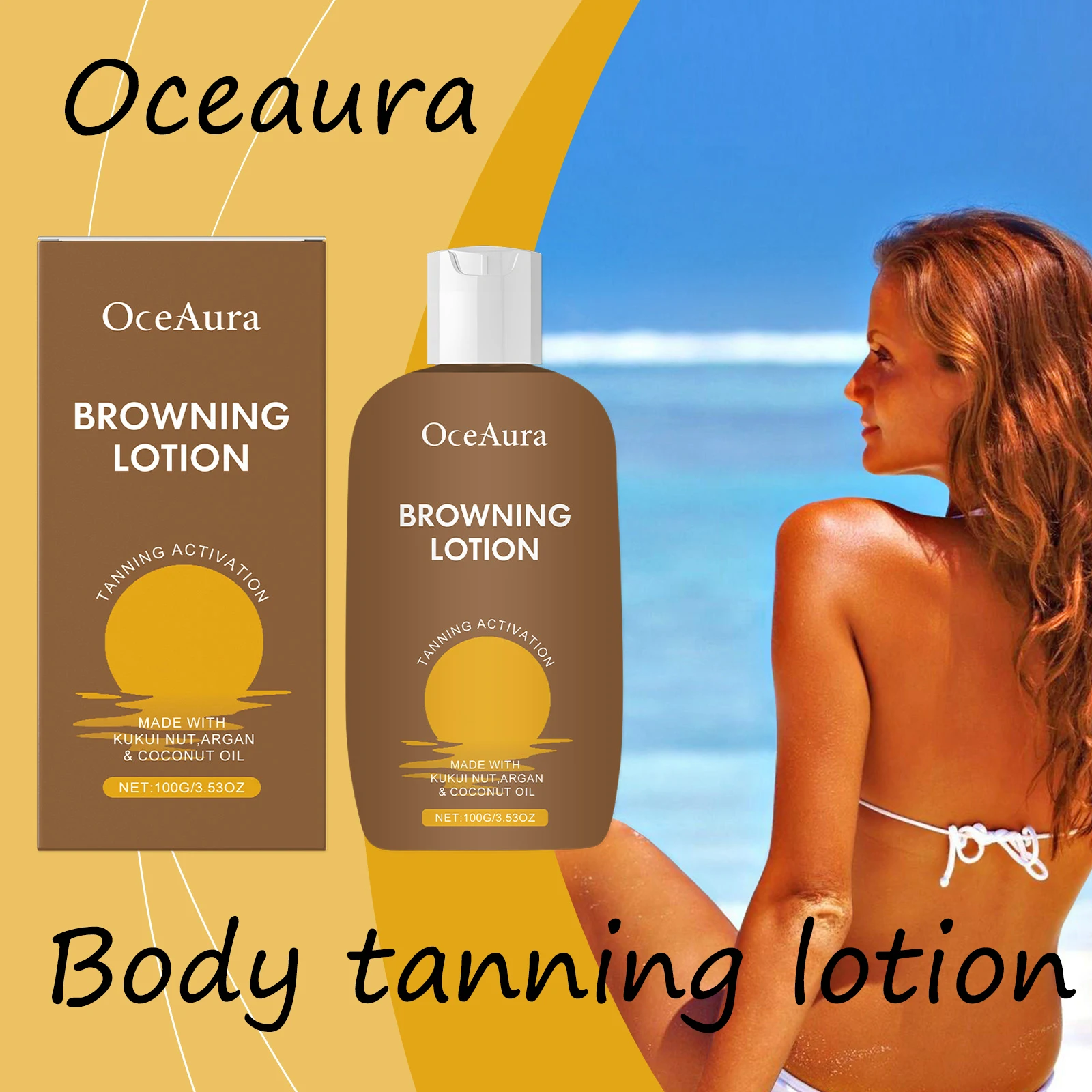 Oceaura Herbal Browning Lotion - Non-Greasy Sunless Tanner for Glowing, Soft Skin