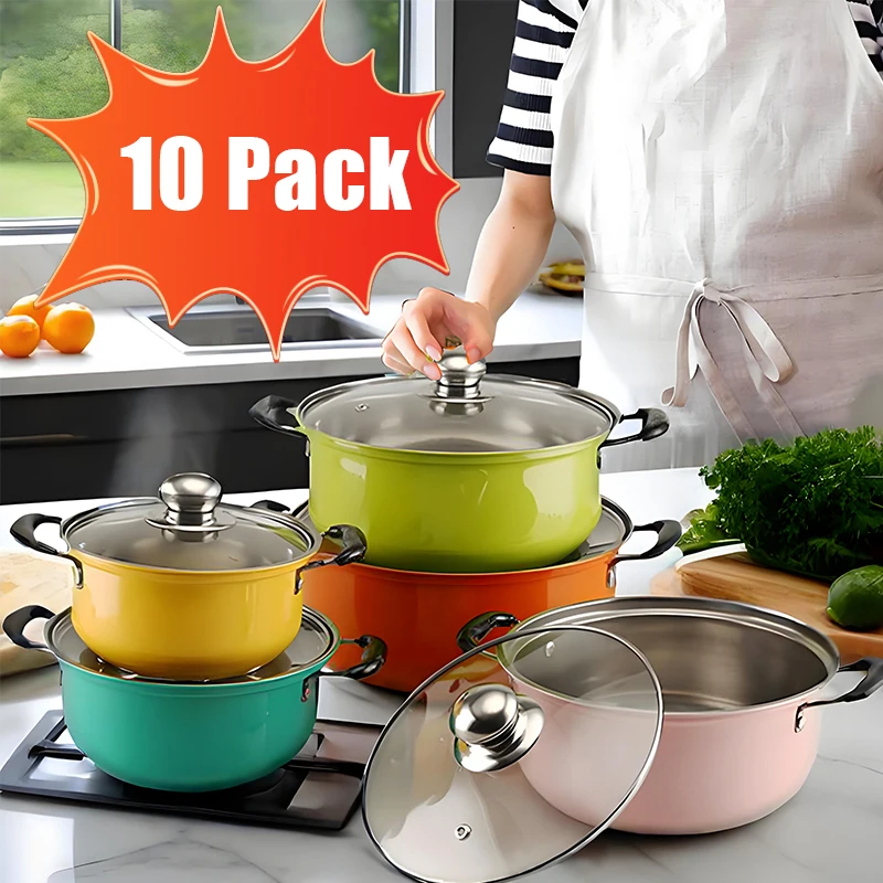 10-Piece Stainless Steel & Nonstick Cookware Set – Multi-Color Kitchen & Restaurant Gift - Image 2