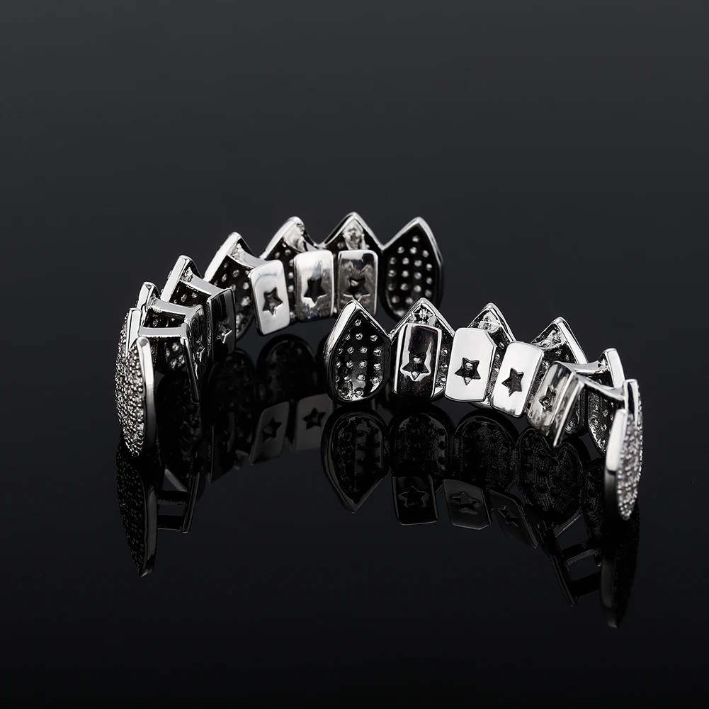 14K Gold Plated Iced Out CZ Grillz Set – Top & Bottom Hip Hop Fangs - Image 4