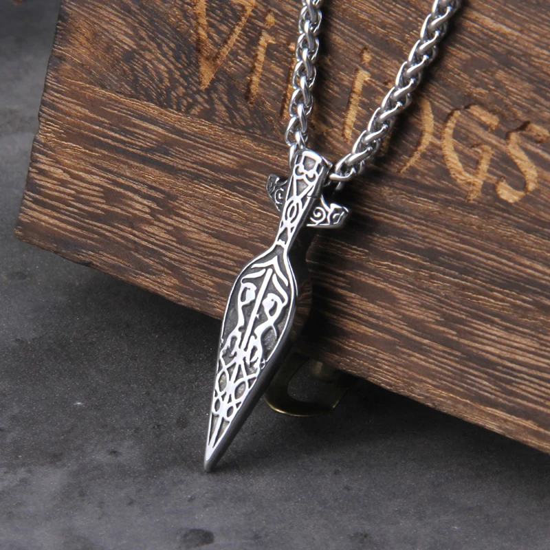 Never Fade Viking Sword Spear Pendant Stainless Steel Norse Necklace for Men Gift