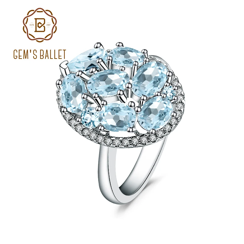 Gem's Ballet Natural Sky Blue Topaz Rings Genuine 100% 925 Sterling Silver Vintage Fashion Jewelry For Women Wedding Engagement