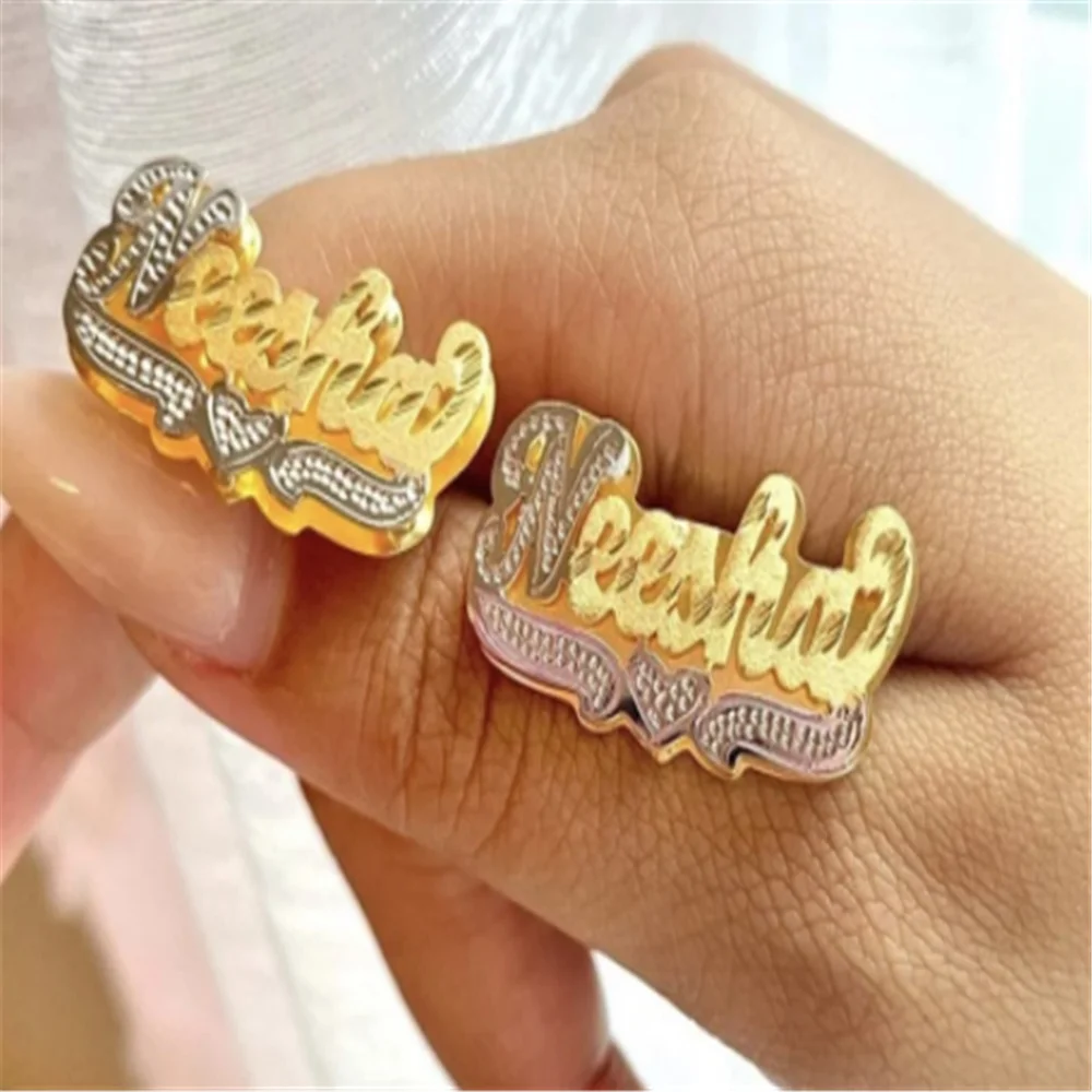 Custom Double Layer Two-Tone Nameplate Earrings for Women – Personalized Letter Studs