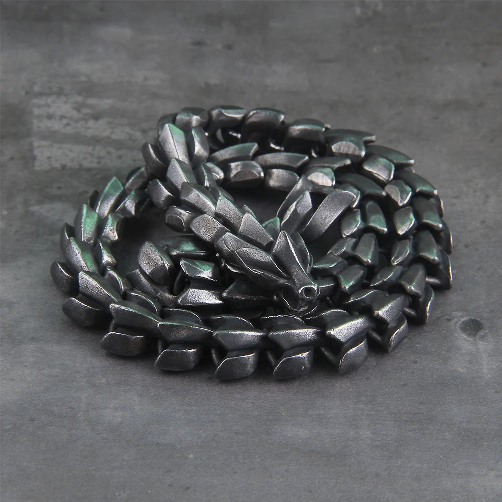 Viking Ouroboros Stainless Steel Necklace Men Vintage Punk Hip Hop Street Jewelry - Image 8