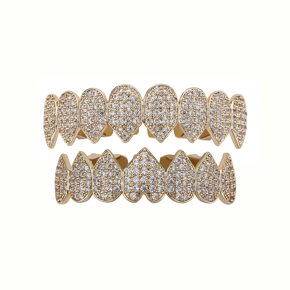 14K Gold Plated Iced Out CZ Grillz Set – Top & Bottom Hip Hop Fangs - Image 5