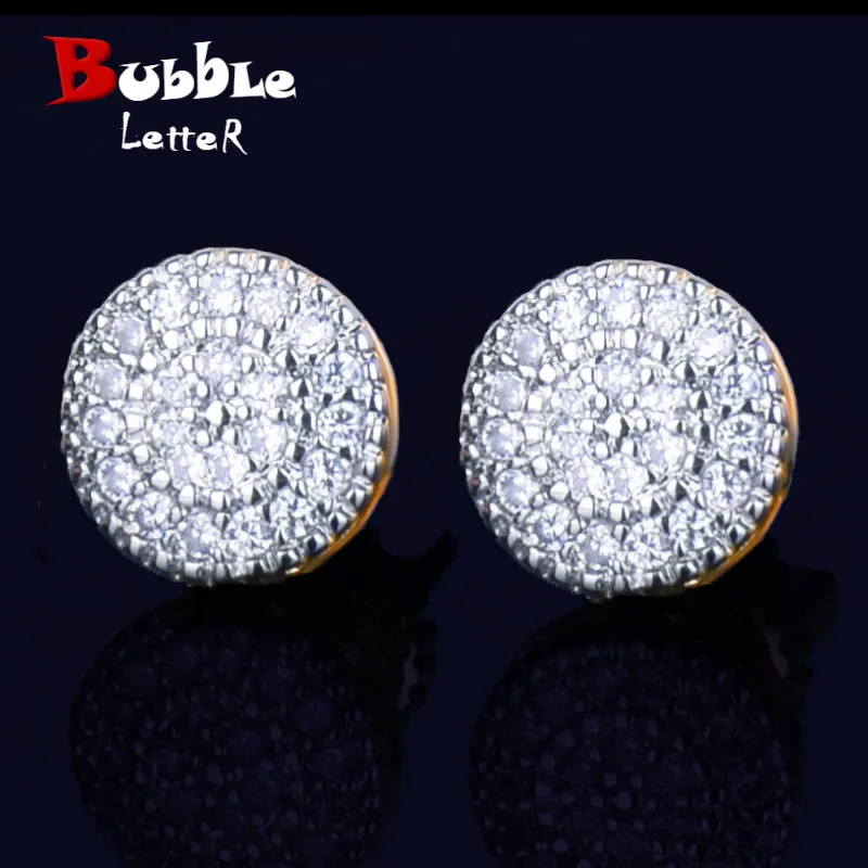8mm Gold Color CZ Stud Earrings – Screw Back Hip Hop Jewelry for Men