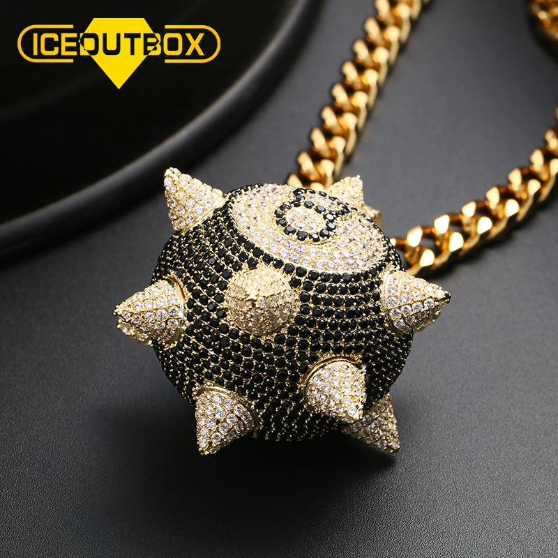 Exaggerated Big Billiard Round Pendant Necklace Rhinestone AAA Cubic Zircon Hip Hop Jewelry