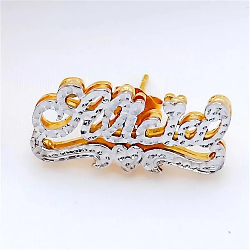 Custom Double Layer Two-Tone Nameplate Earrings for Women – Personalized Letter Studs - Image 3