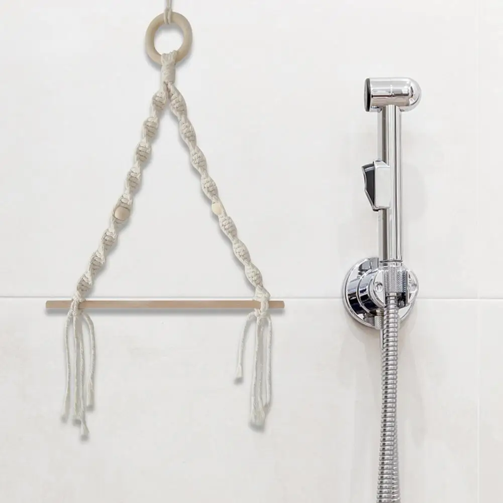 Nordic Wooden Stick Toilet Paper Holder Wall Hanging Hand-woven Tapestry Macrame Kitchen Bathroom Towel Rack Decoration - Image 5