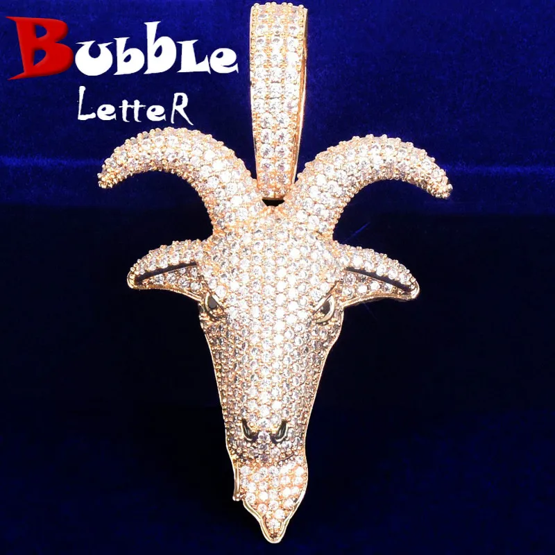 Gold Color Sheep Head Pendant Men Zircon Hip Hop Rock Jewelry Necklace