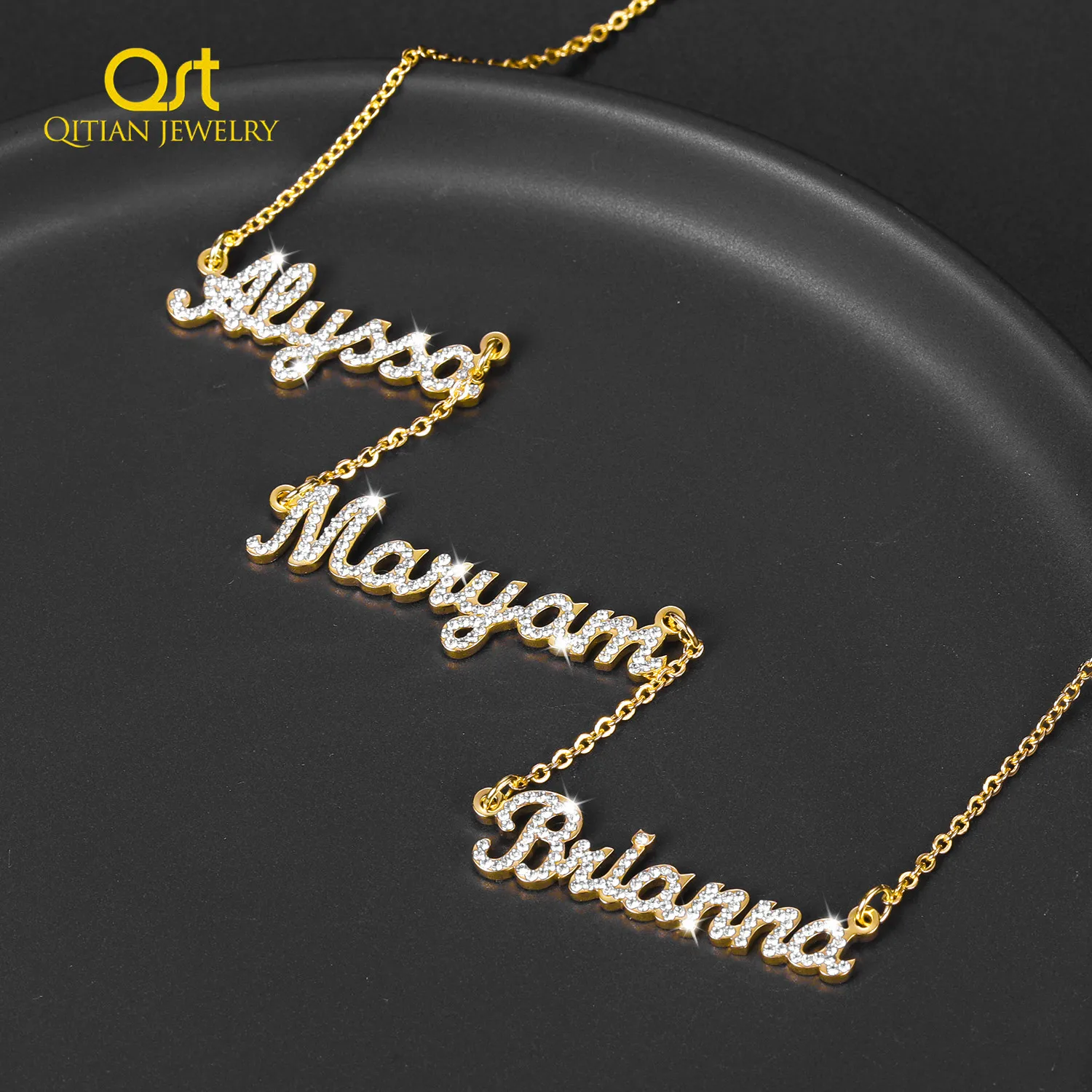 Custom 3D Iced Out Name Necklace – Stainless Steel Bling Pendant for Women