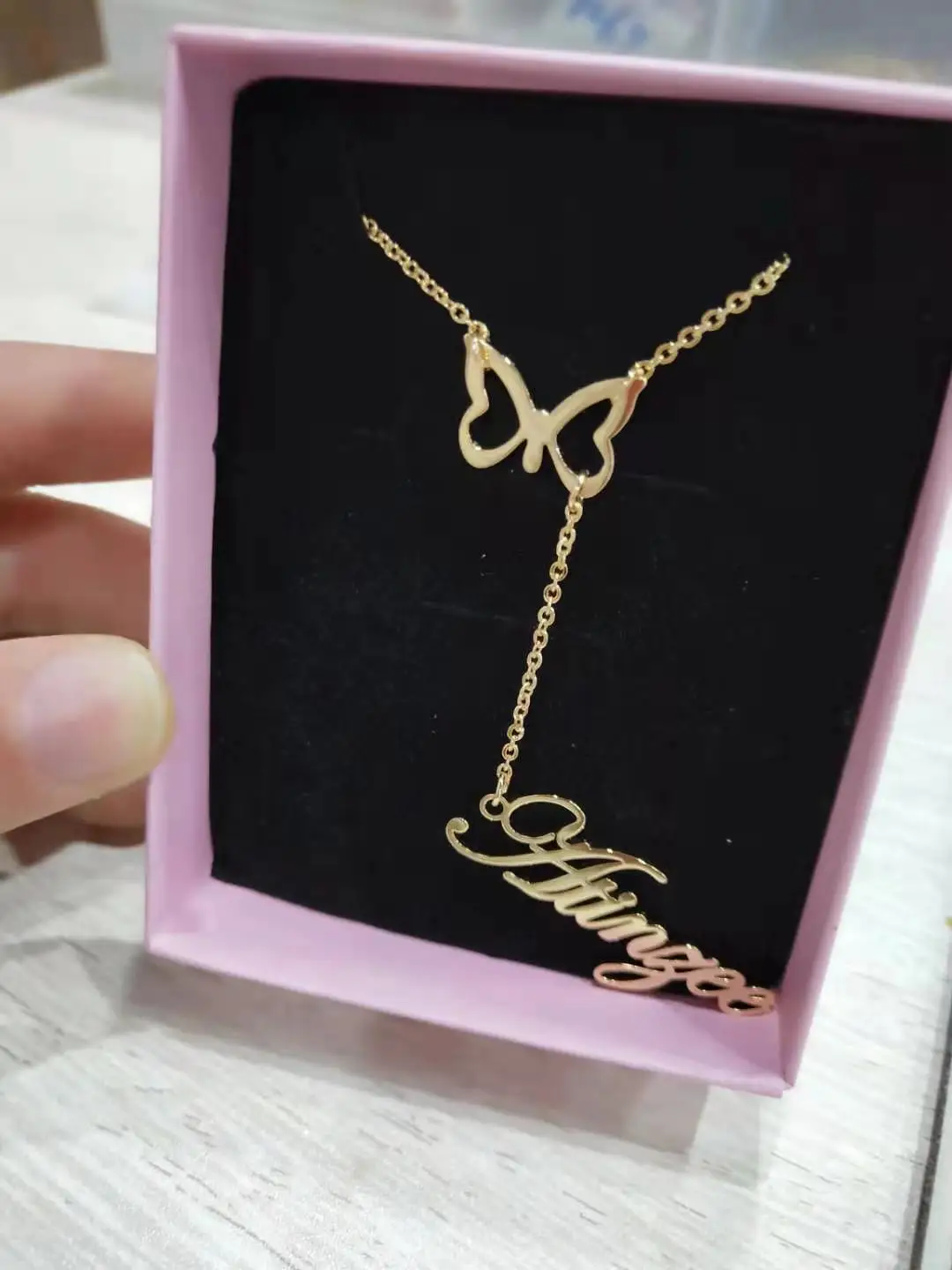 DOREMI Personalized Butterfly Name Necklace Stainless Steel Christmas Gift for Women