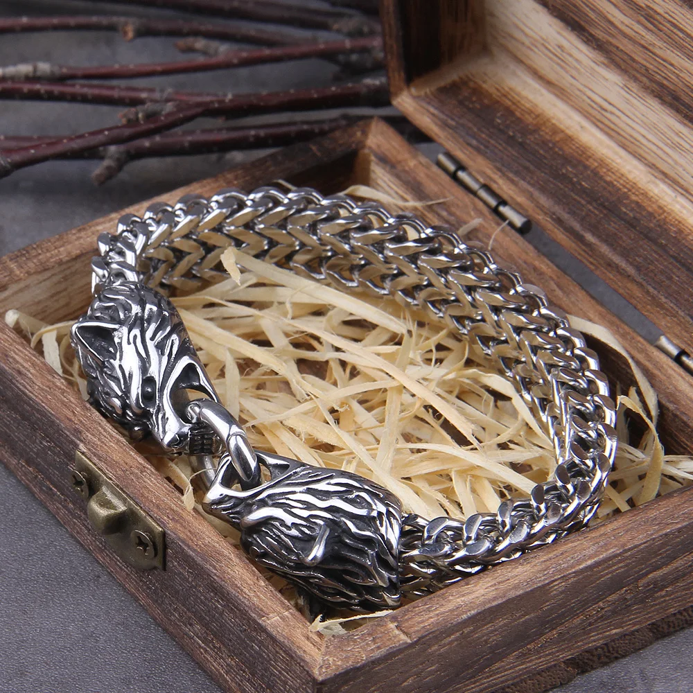 Viking Wolf Mesh Bracelet – Stainless Steel Gold Punk Jewelry for Men