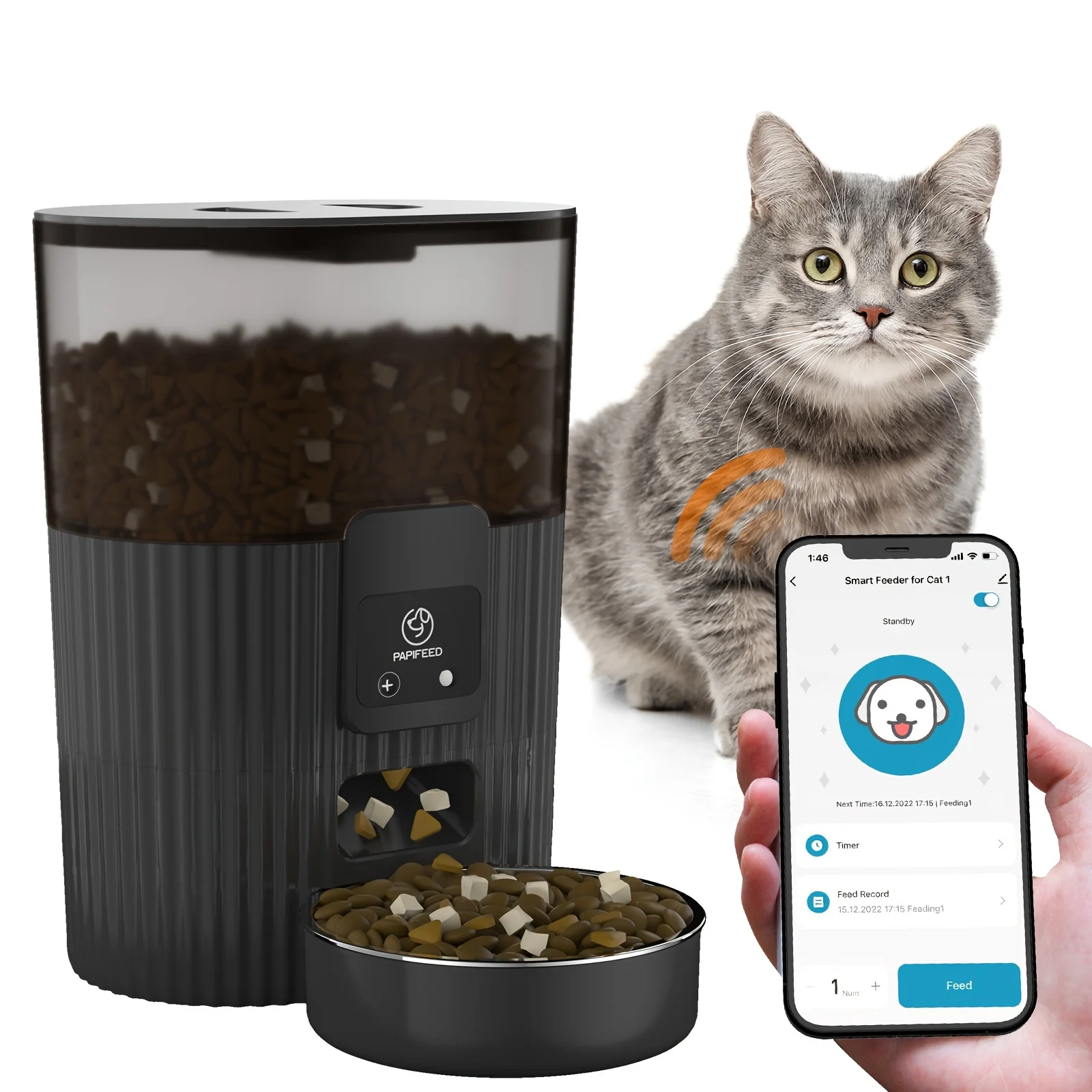 PAPIFEED Smart Cat & Dog Automatic Feeder, WiFi Remote Pet Food Dispenser - Image 9