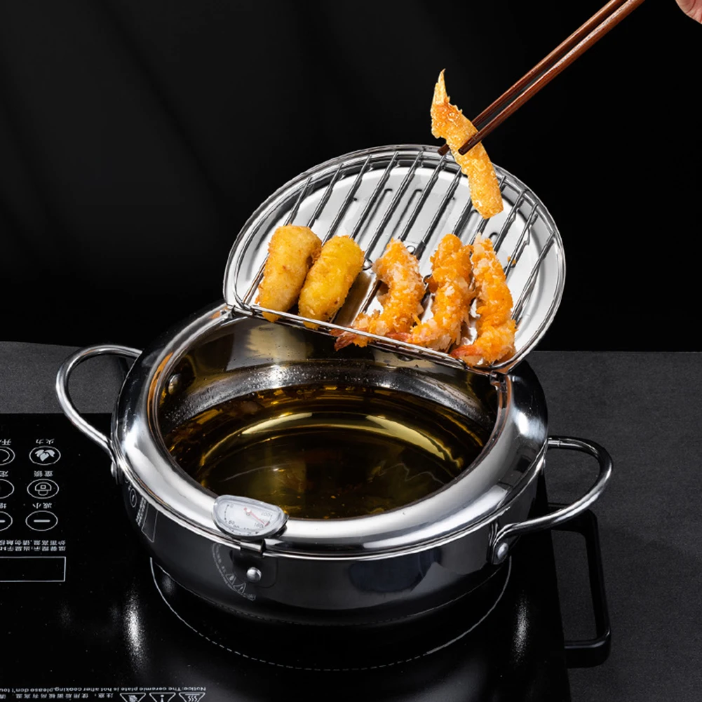 Japanese Style Deep Frying Pot - 304 Stainless Steel with Drip Drainer Rack - Image 3