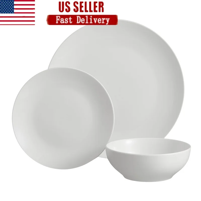 12-Piece White Stoneware Dinnerware Set - Dishwasher & Microwave Safe, Elegant Tableware