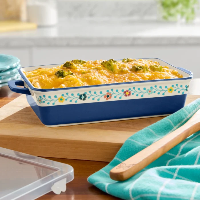 Keepsake Floral 7"x10" Ceramic Baking Dish with Lid – Oven Safe Casserole Pan - Image 2