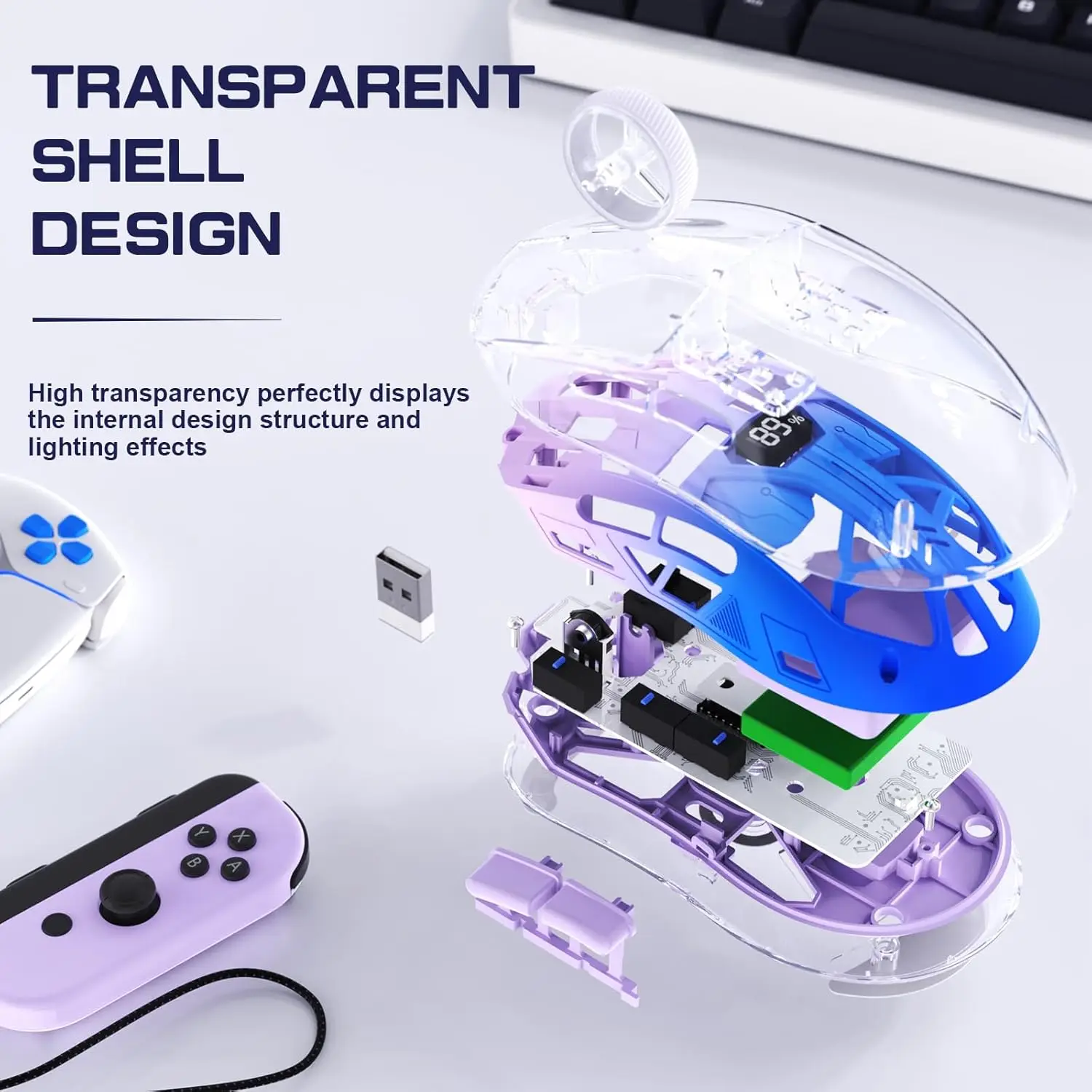 A2 Transparent Wireless Gaming Mouse, BT 5.0, RGB, 5 DPI, PixArt 3212 - Image 3
