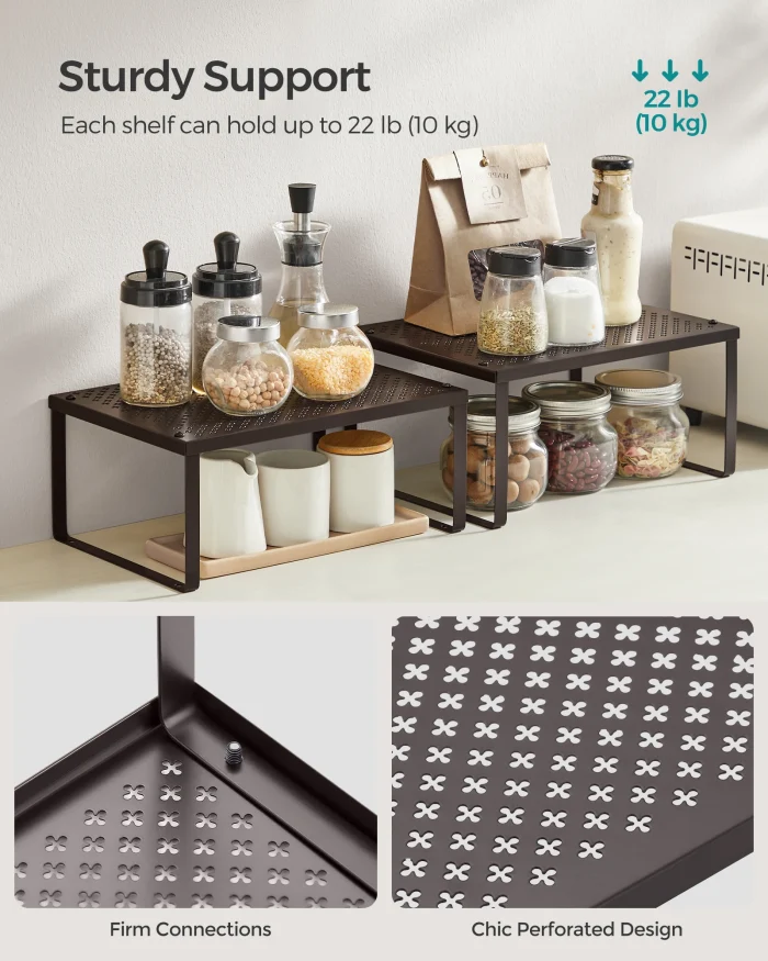 SONGMICS Stackable & Expandable Spice Rack Organizer – Cabinet & Countertop Shelf Riser - Image 4