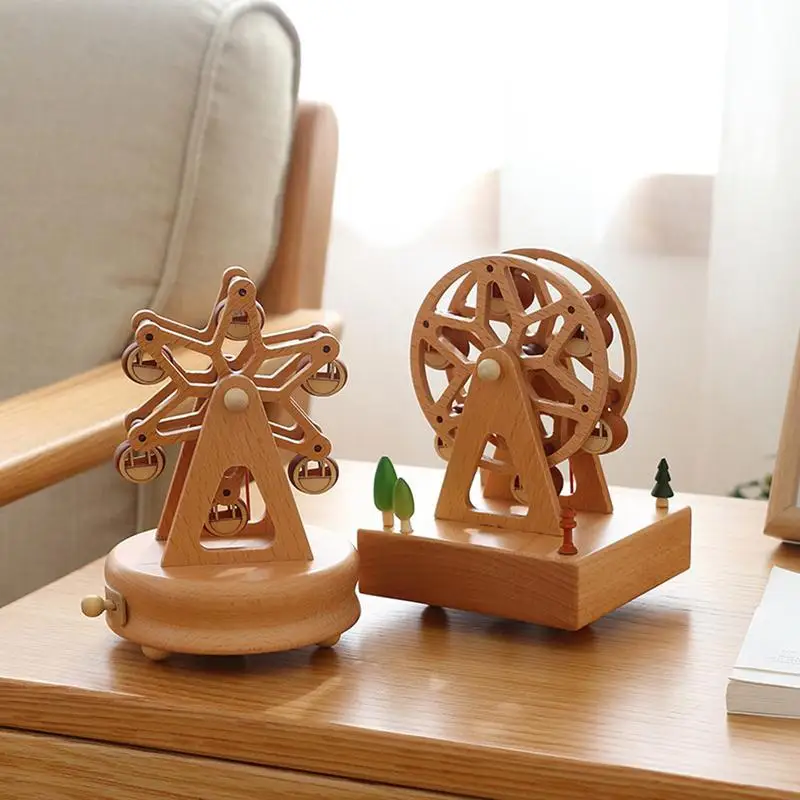 Wind Up Musical Box Retro Wooden Music Box New Year Xmas Birthday Gift Vintage Carousel Ferris Wheel Home Decoration Accessories - Image 4