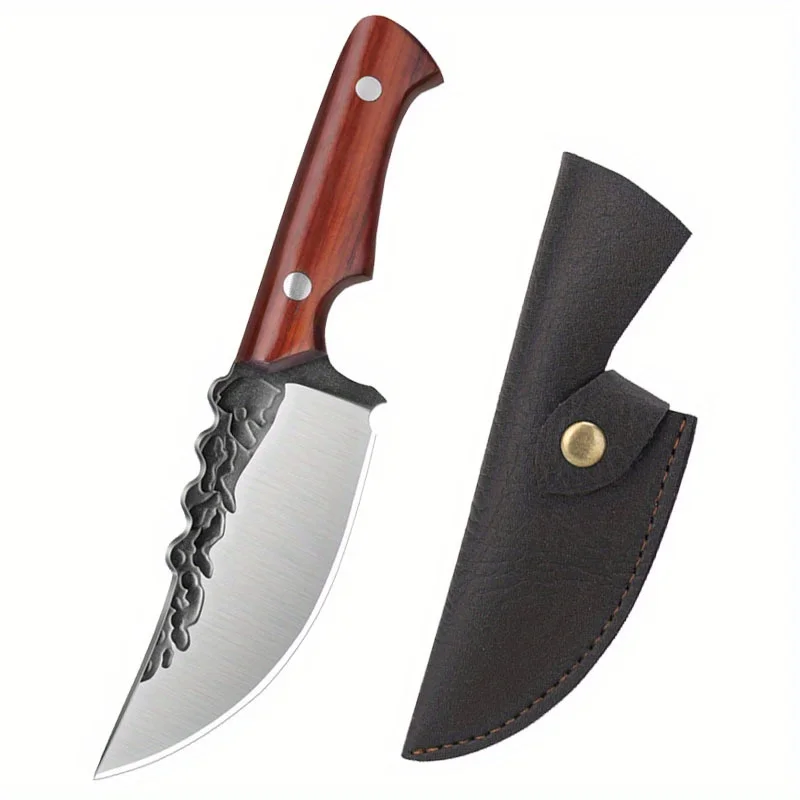 Hand Forged Stainless Steel Utility Cleaver – Outdoor Camping & Kitchen Knife with Red Pear Wood Handle - Image 7