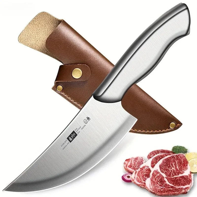 Hand‑Forged Boning & Cleaver Knife – Full‑Tang with Leather Sheath, Ergonomic Grip