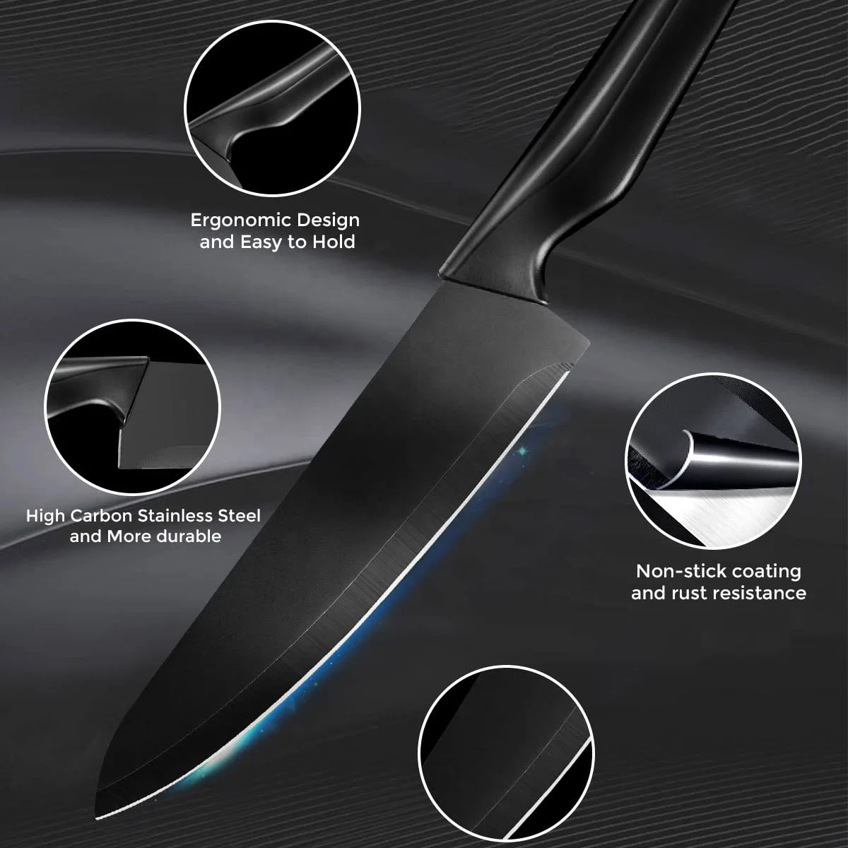 14-in-1 Stainless Steel Kitchen Knife Set - Non-Stick Chef, Slicing, Steak Knives & Scissors with Holder - Image 4