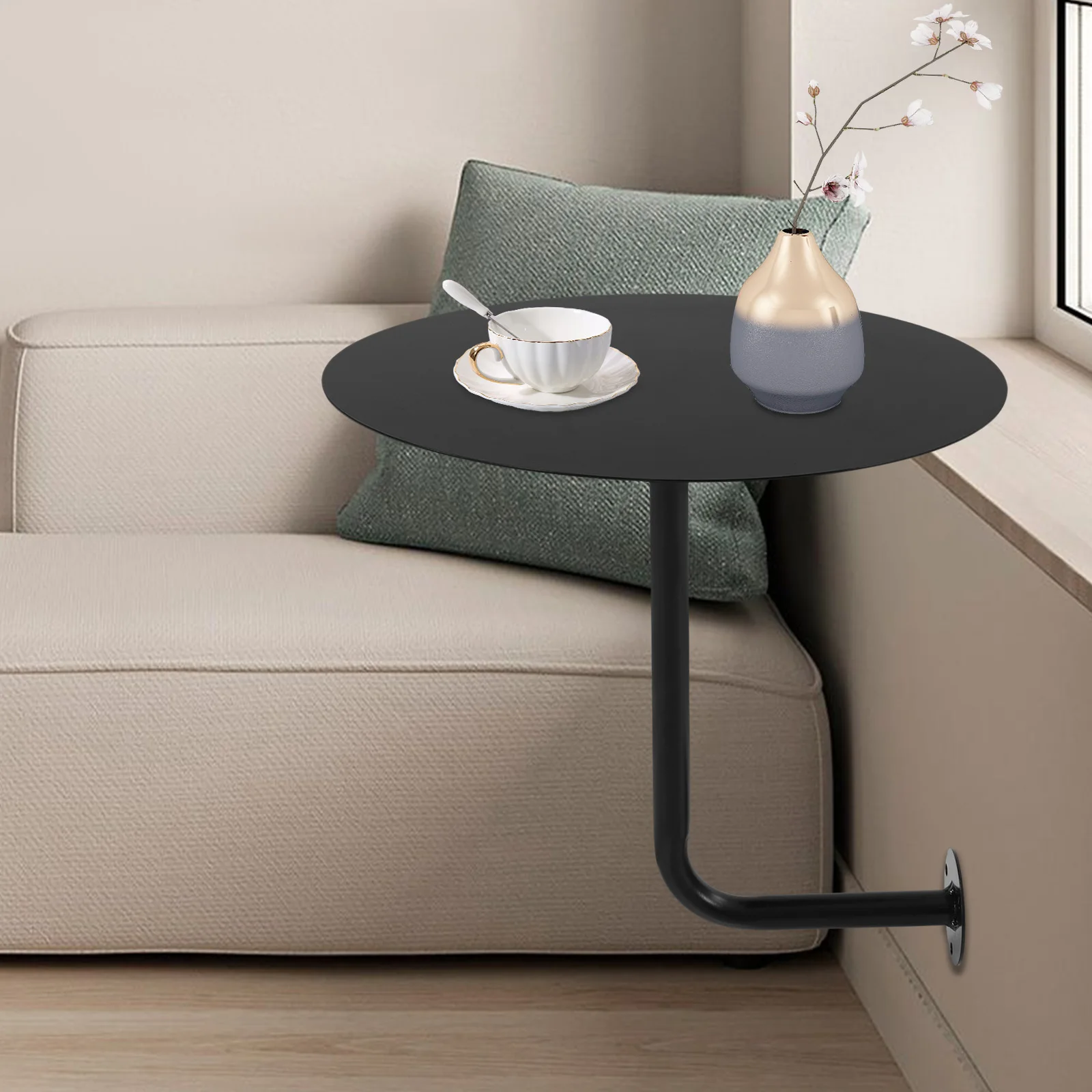 Wall-Mounted Round Side Table – Minimalist Floating Shelf for Café & Home