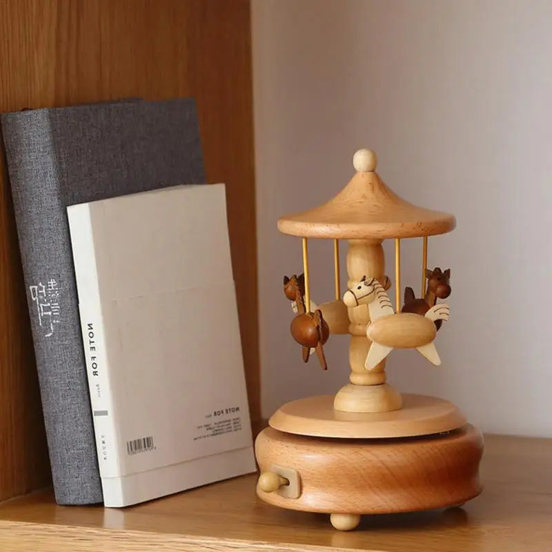 Wind Up Musical Box Retro Wooden Music Box New Year Xmas Birthday Gift Vintage Carousel Ferris Wheel Home Decoration Accessories - Image 3