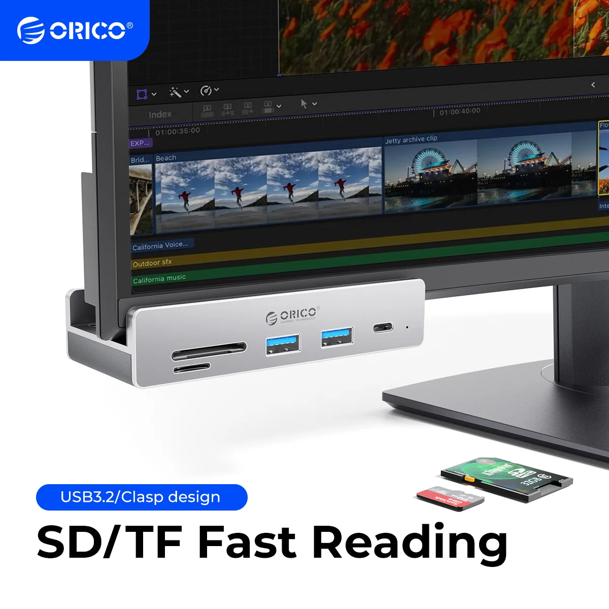 ORICO  7-in-1 Expansion Hub USB 3.2 10Gbps HUB with Power Supply Clip SD TF Card Fast Reading High Speed Transmission MH5PCM