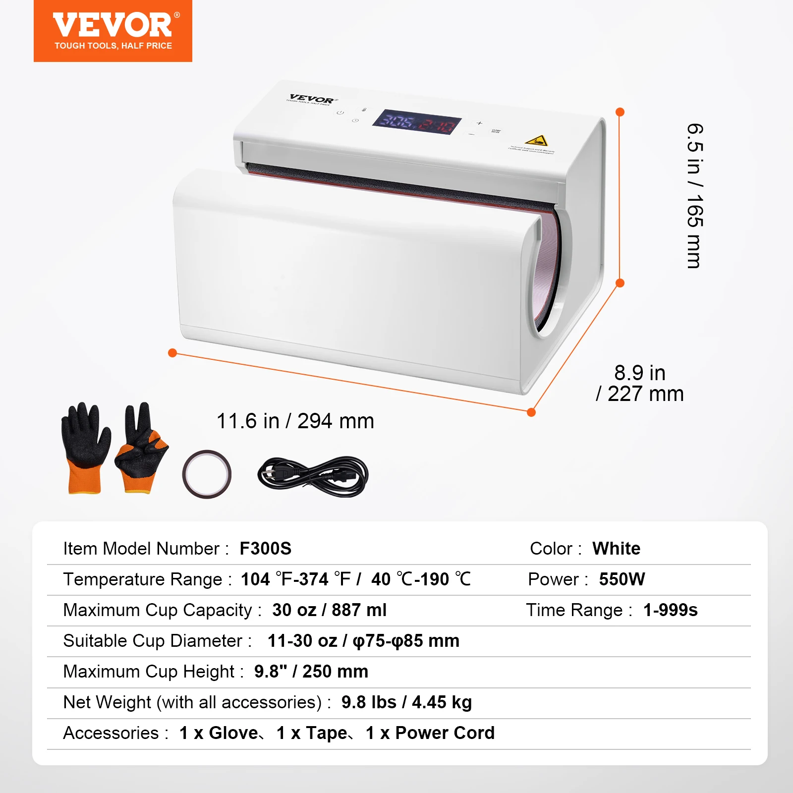 VEVOR Auto Tumbler Heat Press Machine Mug Heat Press for 11-30oz Sublimation Tumblers Heat Up Fast Even Tumbler Press with Tape - Image 8