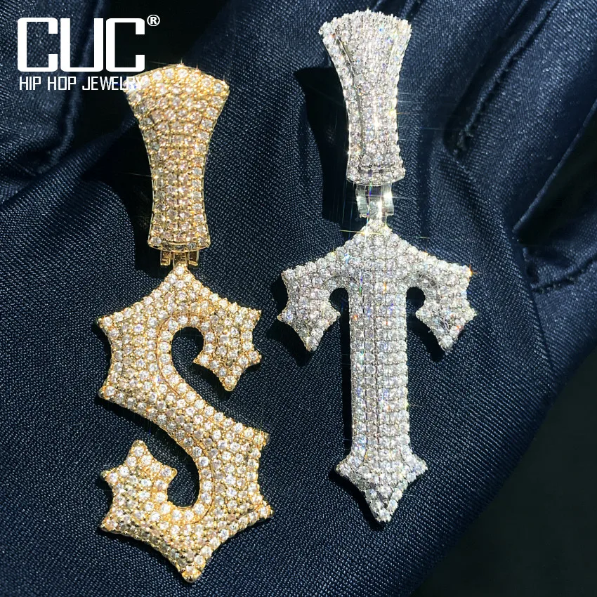 CUC Iced Out Brush Script Initials Pendant Chain Women Men Hip Hop Custom Copper Zircon Jewelry A-Z