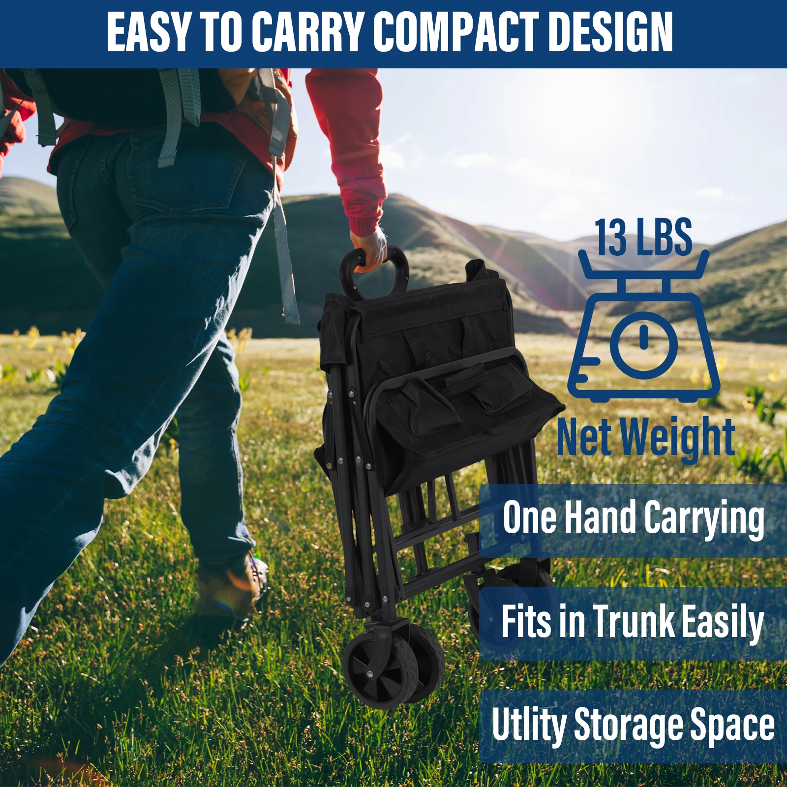 Garden Handcart with 4 Foldable Wheels, Portable for One-Handed Cargo Transportation - Image 5