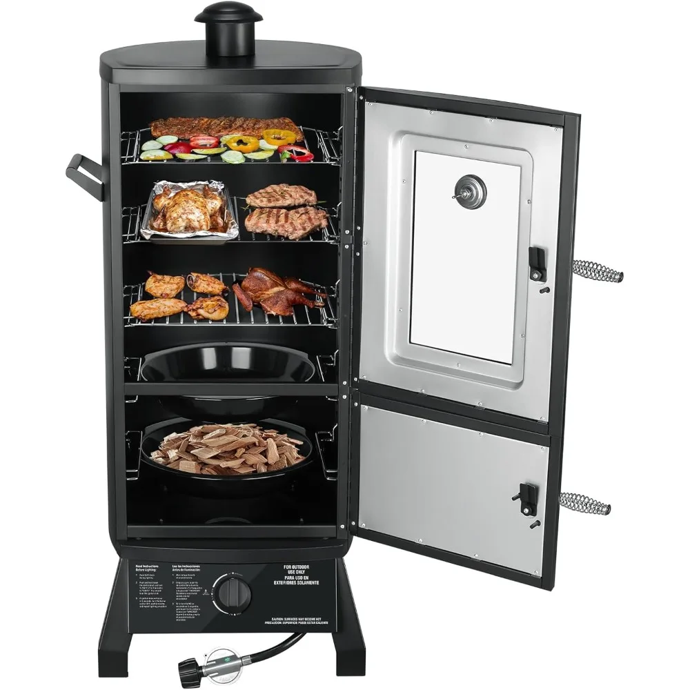 Vertical Smoker with Cover - Outdoor Grill, Temperature Control & 3 Removable Smoking Shelves