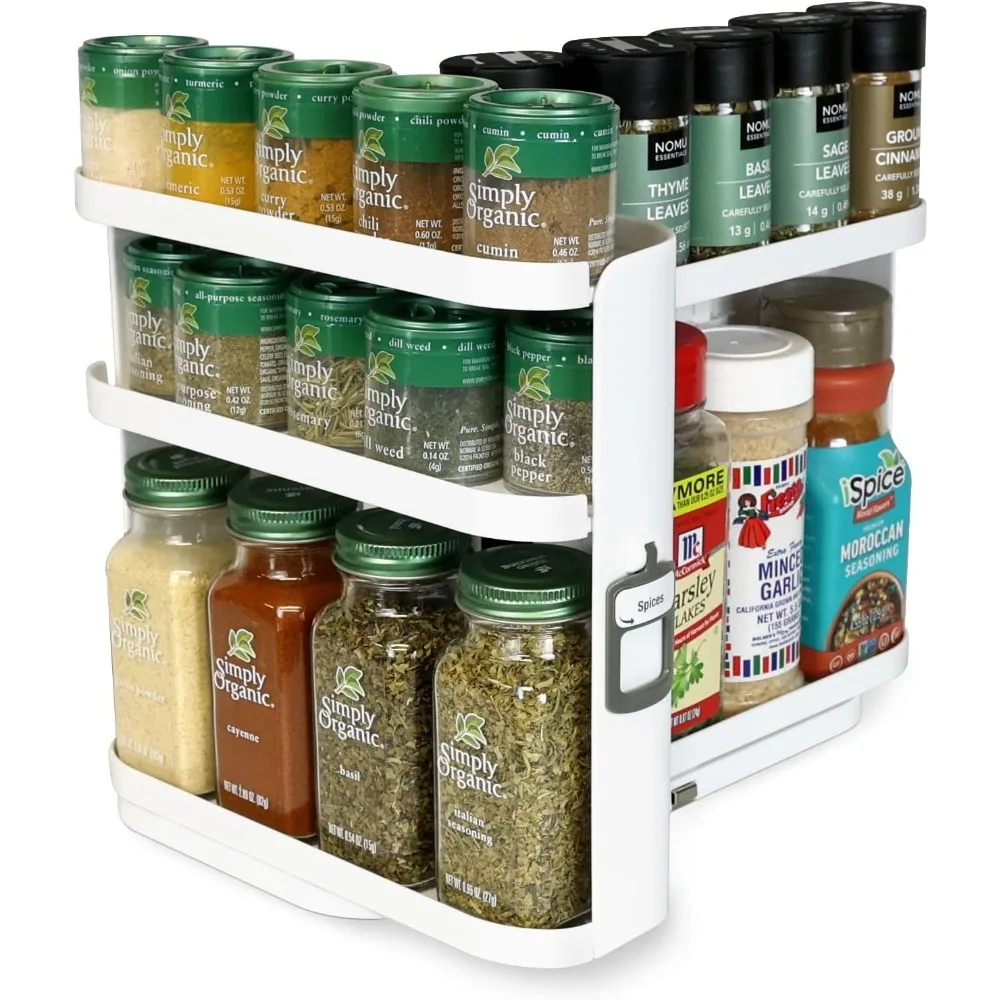 Spice Rack Organizer for Cabinet – Slide & Rotate with 3 Adjustable Snap-In Shelves, 5-Tier Storage - Image 2