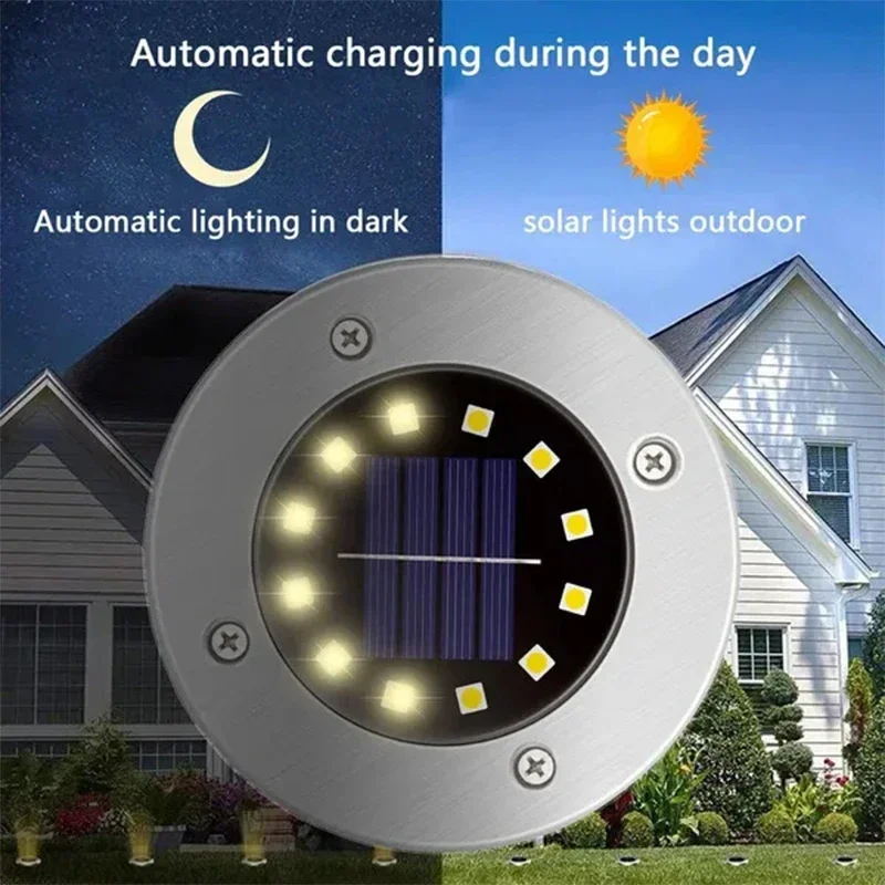 1/4/8 Pack Solar Disk Lights – 8/20 LED Buried Spotlights for Garden & Yard - Image 2