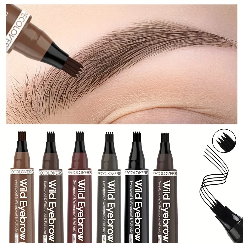 6 Colors Eyebrow Pen – Waterproof Liquid Tattoo Pencil with 4 Split Tip