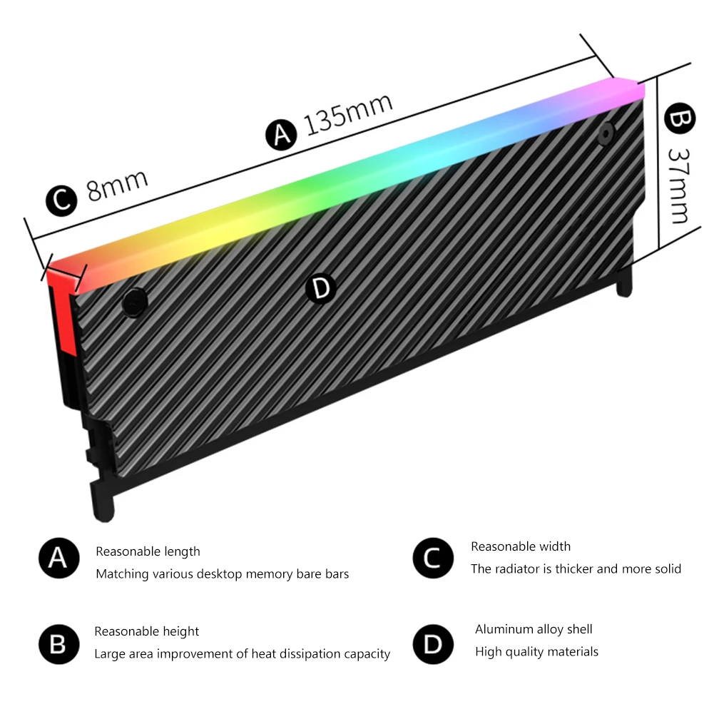 5V 3‑Pin ARGB RAM Cooler – Dual‑Fan DDR2‑DDR5 Heatsink, Aura Sync Compatible - Image 5