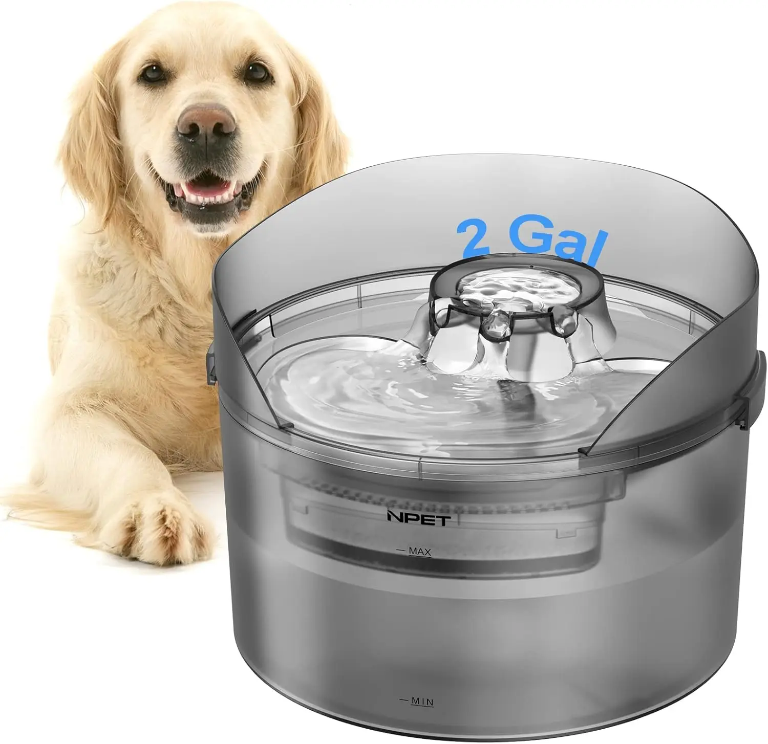 NPET 2-Gallon Dog Water Fountain - Automatic Dispenser with Splatter Guard for Large Dogs