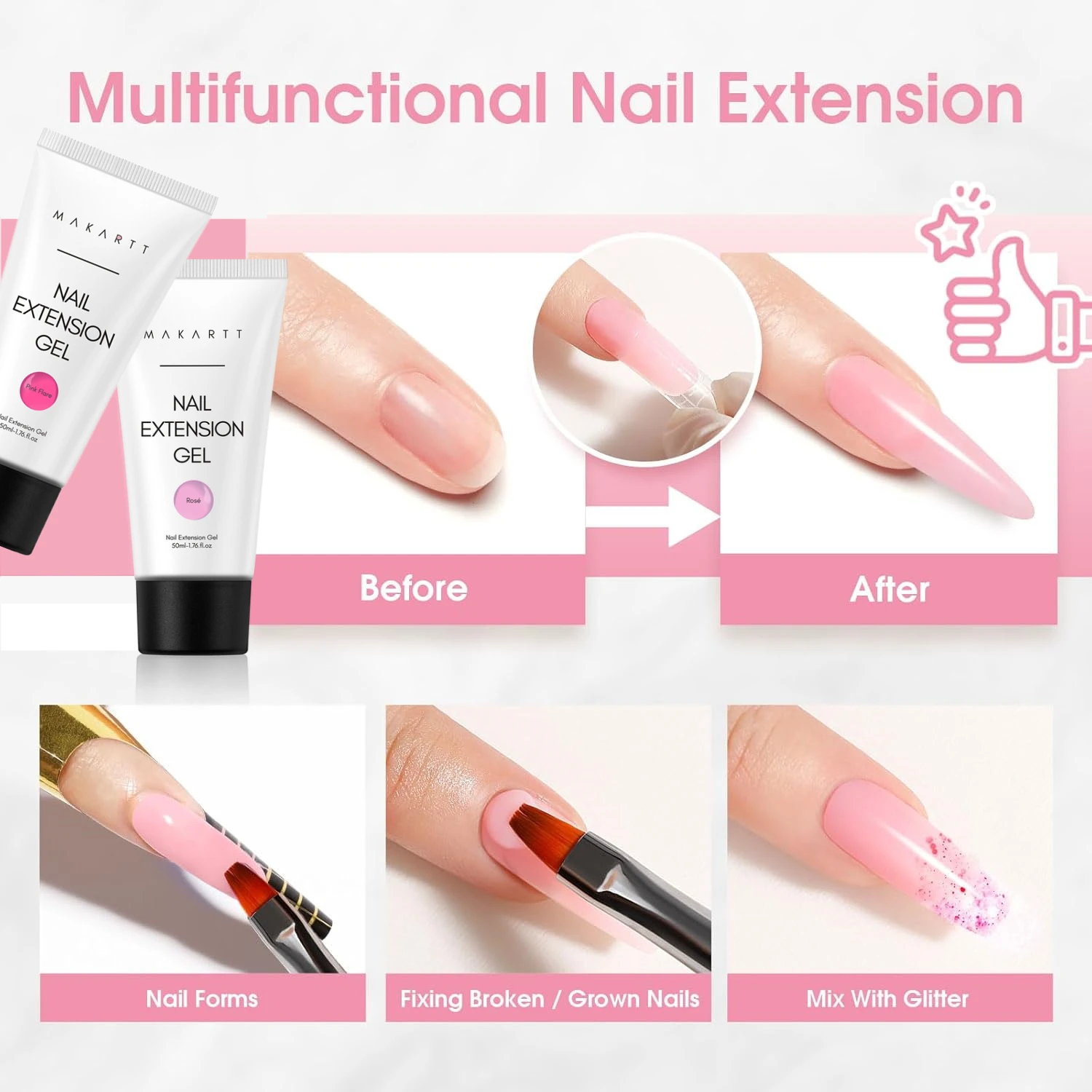 Makartt Natural Pink Poly Nail Gel – 50ML Builder for DIY Extensions - Image 6