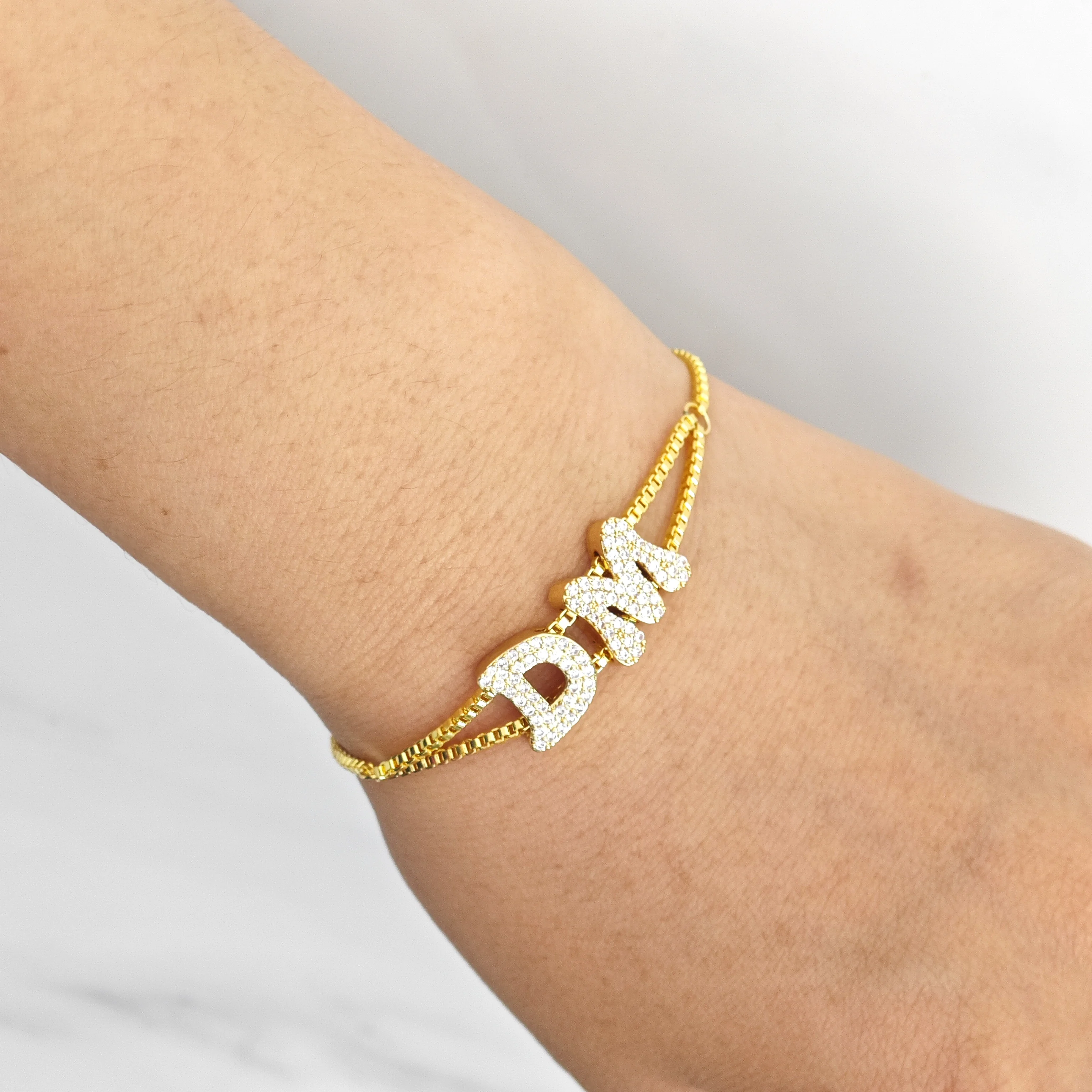 DOREMI Custom Alphabet Pendant Slide Bracelet Double Chain Mesh Dainty Personalized Name Jewelry - Image 2