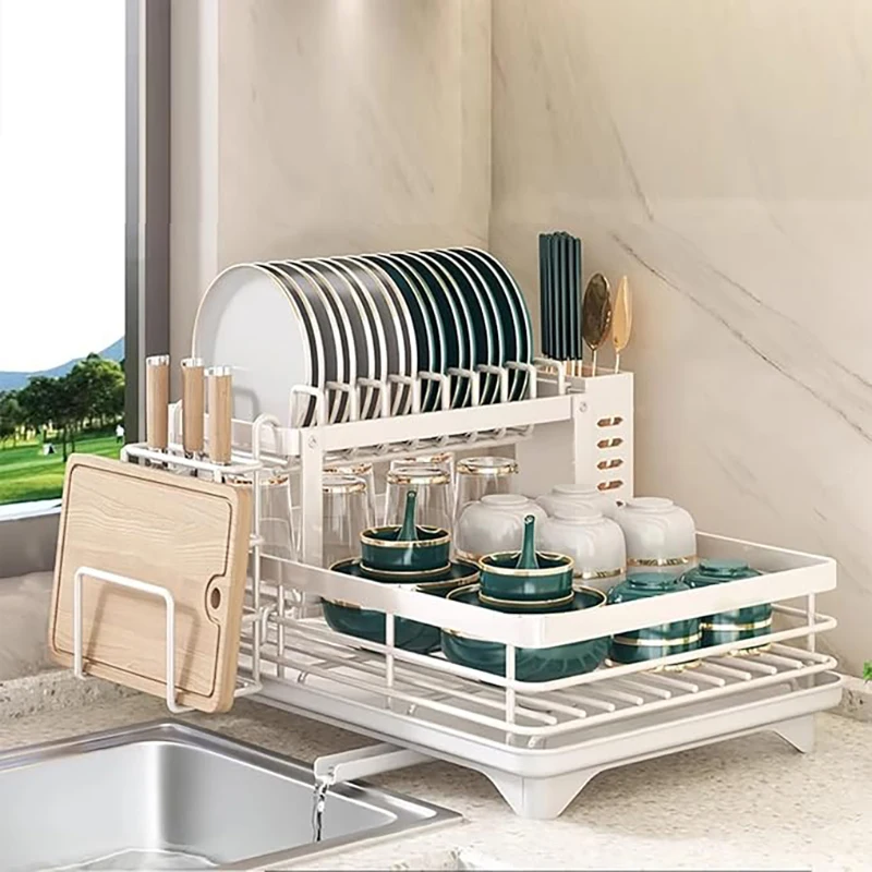 Double‑Layer 2‑Tier Dish Drying Rack for Countertop – Holds Plates, Bowls, Utensils & Cutting Boards - Image 7