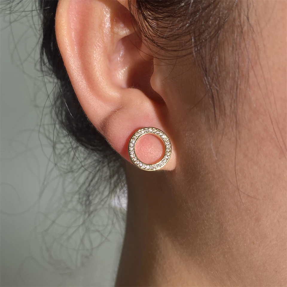 18K Gold Zircon Inlaid Hollow Stud Earrings – Fashion Jewelry for Women & Couples - Image 5