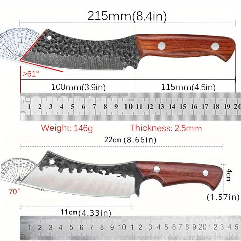 2-Piece Handmade Forged Stainless Steel Knife Set – Butcher Cleaver & Boning Knife with Wooden Handle - Image 2
