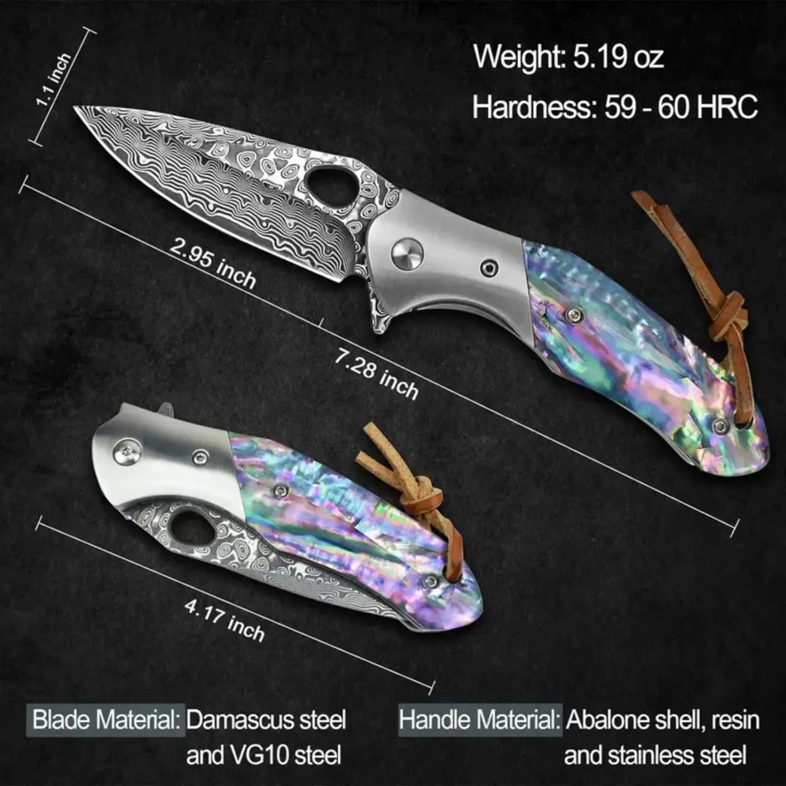 High-Quality Damascus Steel Folding Fruit Knife – Manual Rotation, Compact Design - Image 4