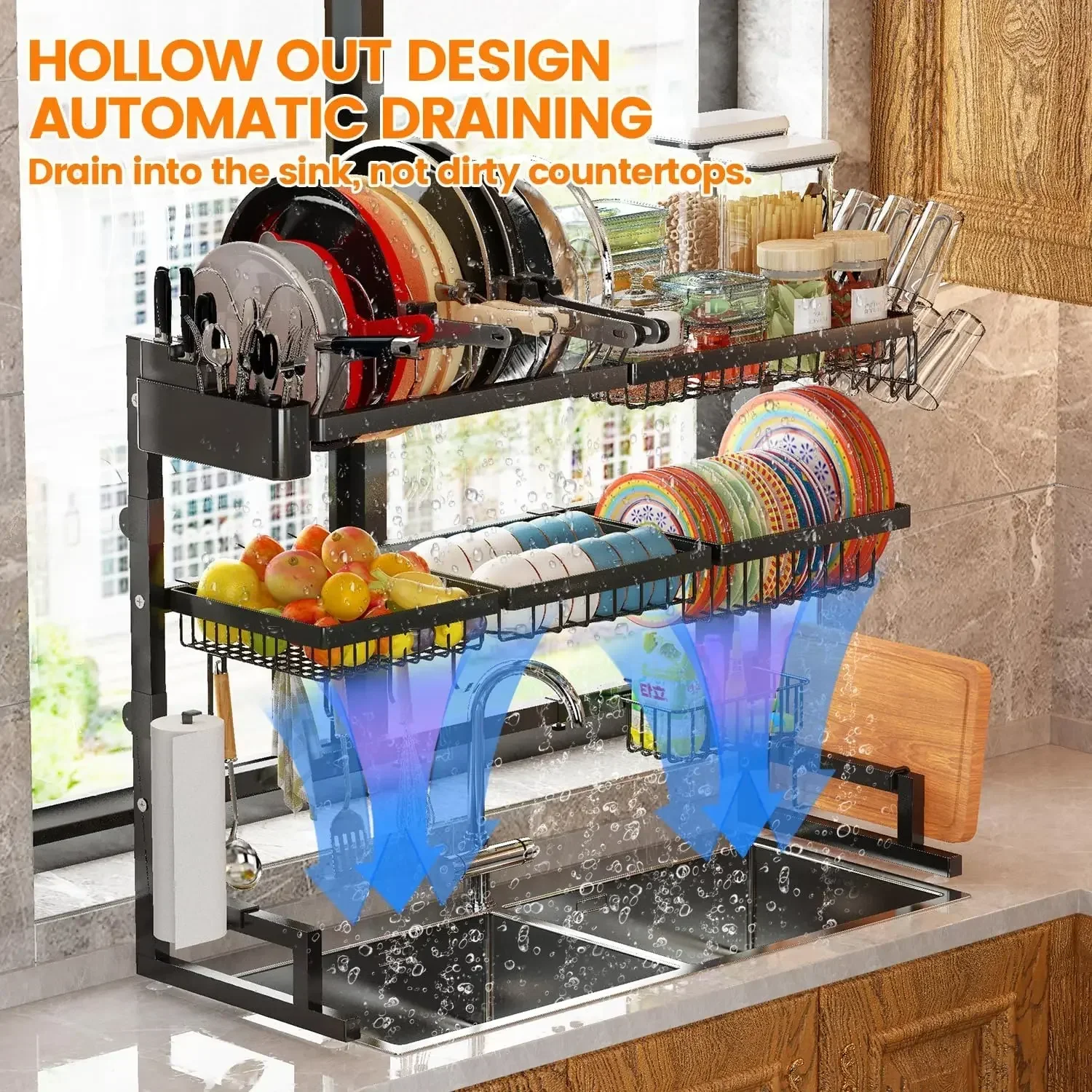 Over Sink Dish Drying Rack – Expandable Snap-On Design, Adjustable 31–39.5L x 12W x 34–38H inches - Image 3