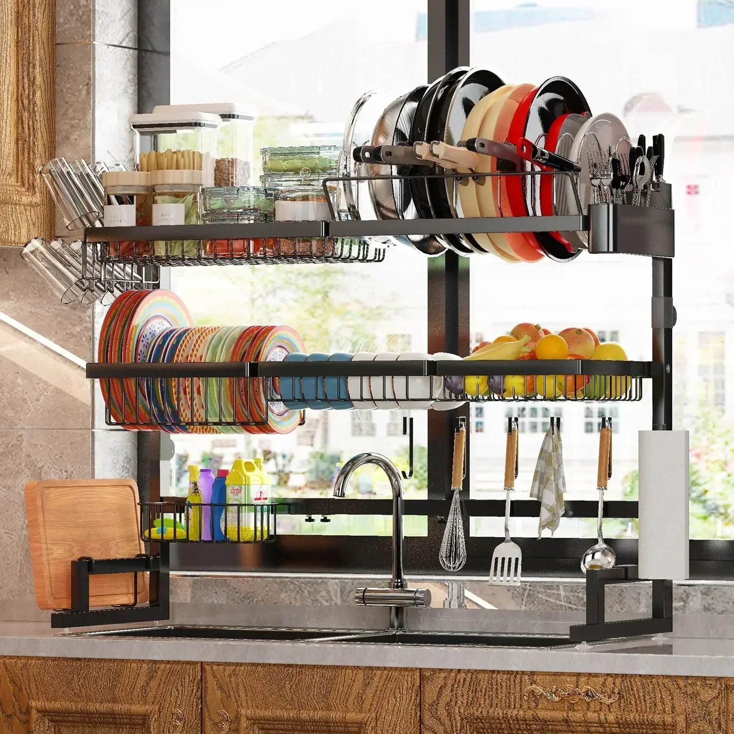 Over Sink Dish Drying Rack – Expandable Snap-On Design, Adjustable 31–39.5L x 12W x 34–38H inches