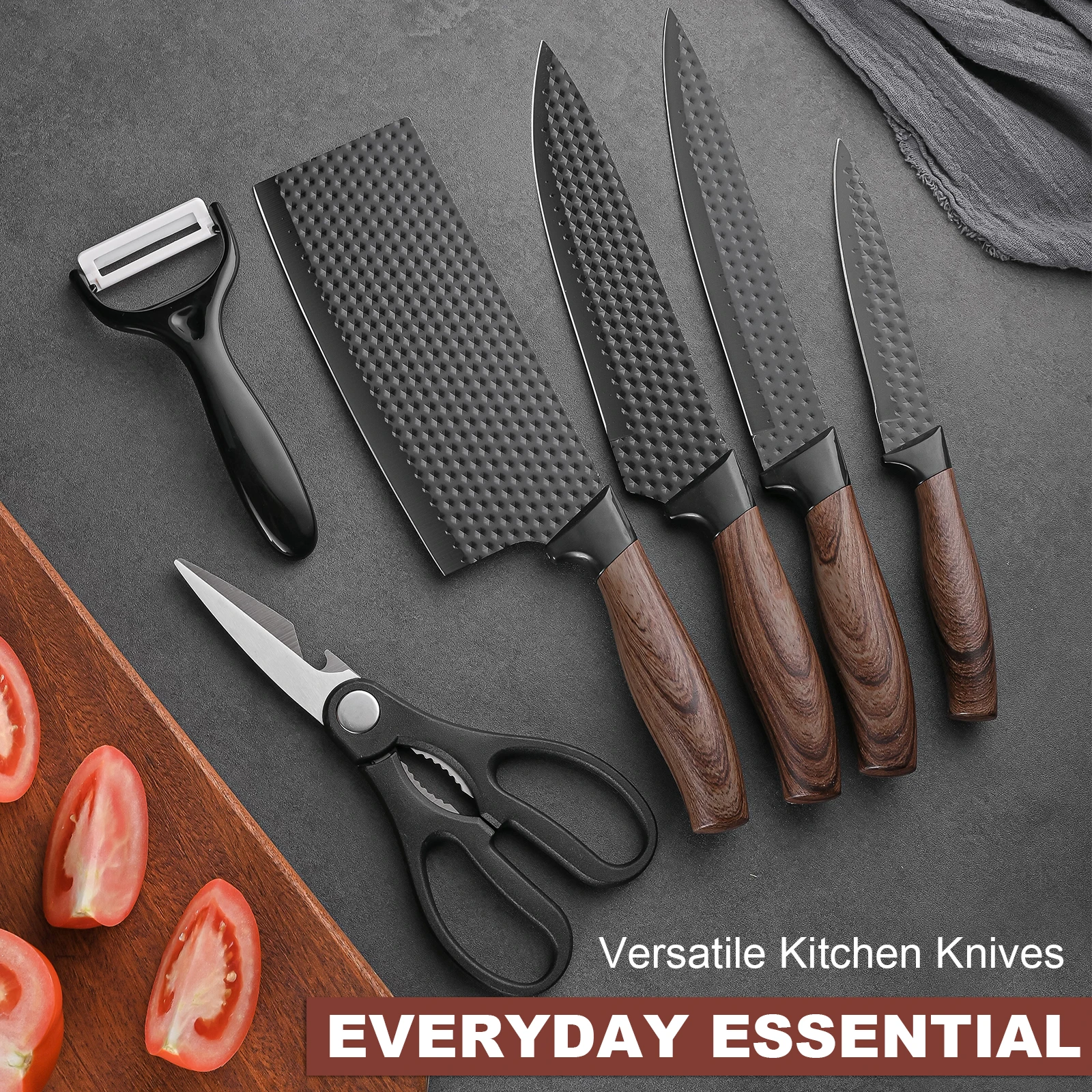 Professional 6-Piece Kitchen Knife Set – High Carbon Stainless Steel Chef, Slicing, Utility, Scraper, and Scissors - Image 2