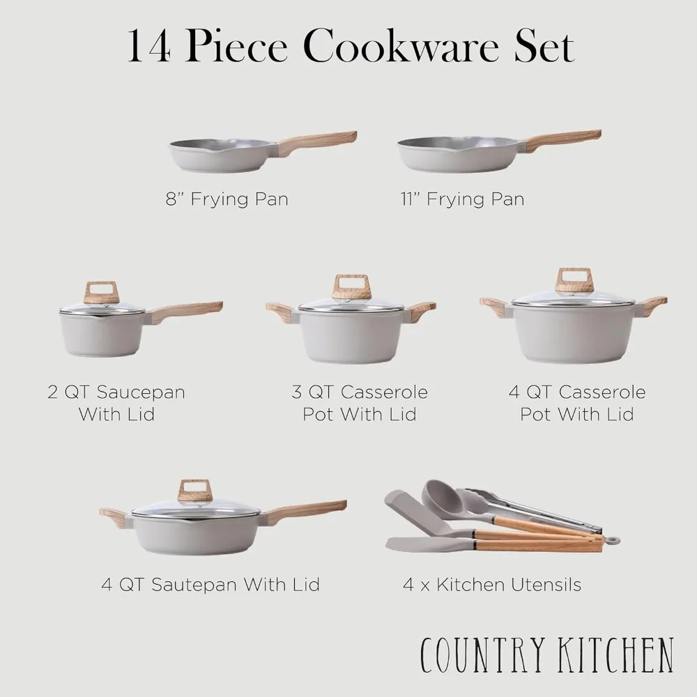 Nonstick Cast Aluminum Cookware Set with Utensils – 17-Piece Set, Dishwasher Safe, Heat Resistant - Image 3